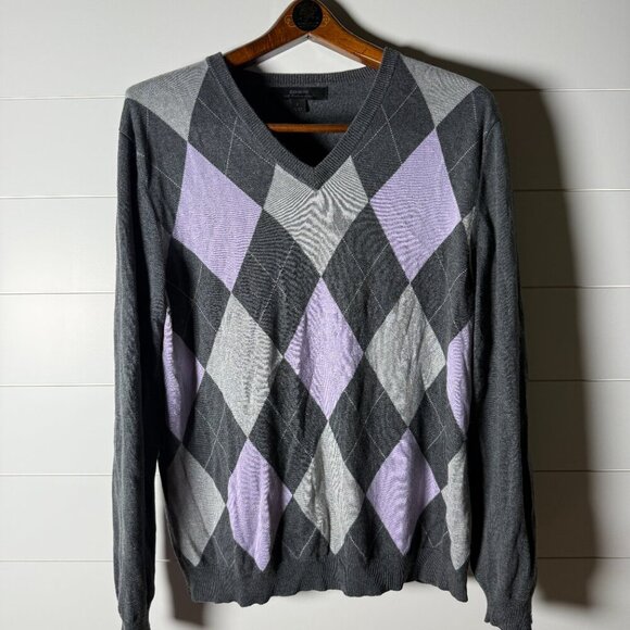 Express Long Sleeve V-Neck Sweater Silk/Cashmere Blend Gray Lavendar Argile Sz L - Picture 1 of 7
